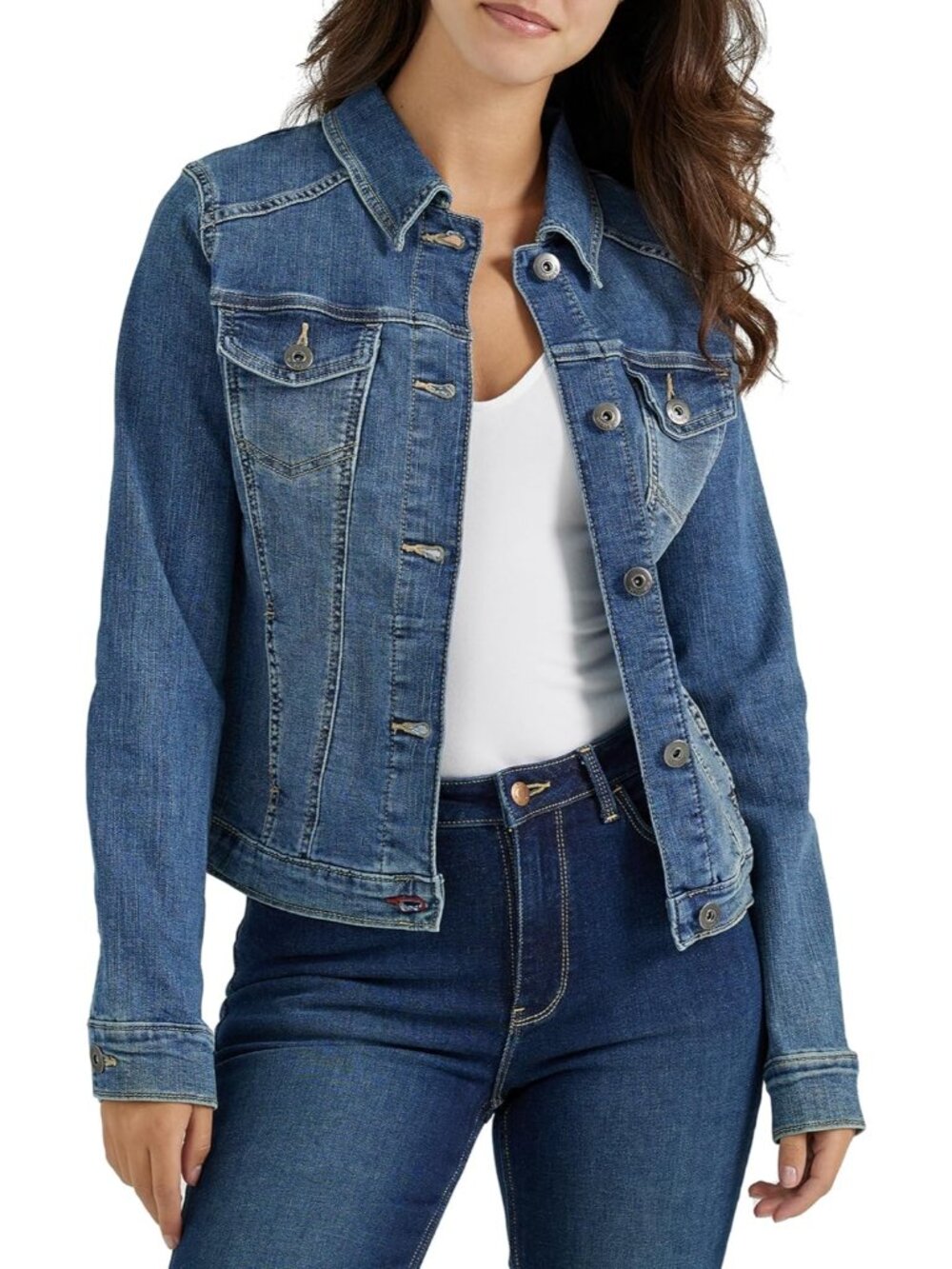 Women's Blue Stylish Finished With Button Closure Stretch Denim Classic Jacket